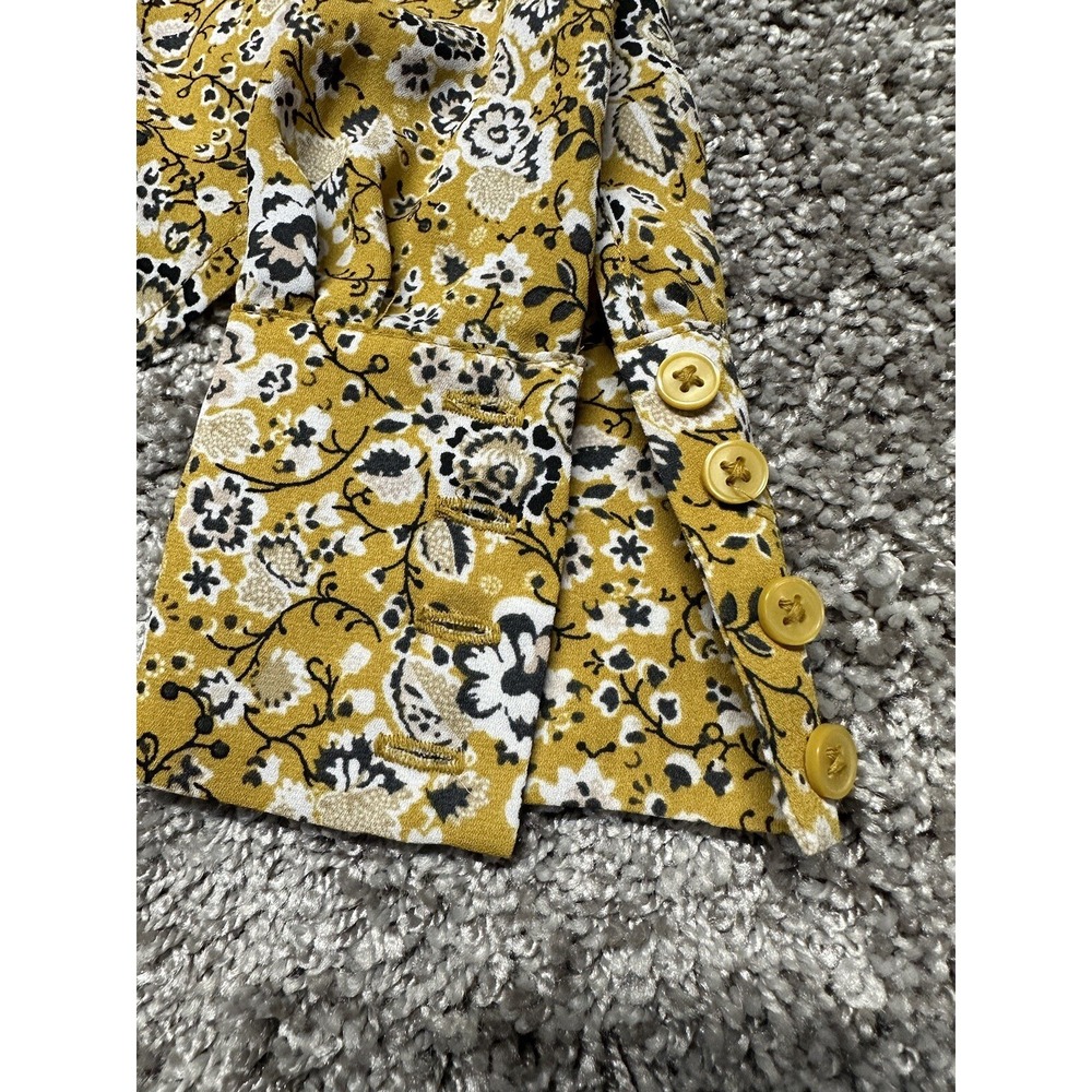 Ann Taylor X-Small Blouse Yellow Floral Long Sleeve V-Neck Boho Chic Cottage - Picture 4 of 9